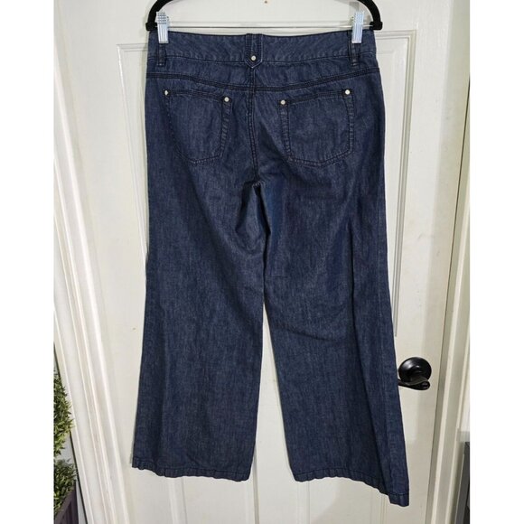 Michael Kors Womens Blue Denim Jeans Wide Leg Chain Accent Low Rise Size 8P - Picture 2 of 12